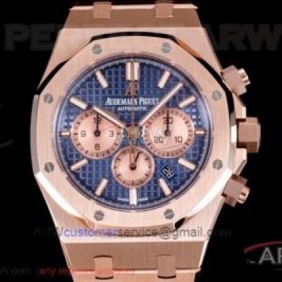 Perfect Replica Swiss Audemars Piguet Royal Oak Chronograph 41mm Blue Dial Pink Gold Watch